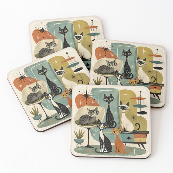 Item preview, Gatos modernos de mediados de siglo designed and sold by Moon Hollow Outfitters.