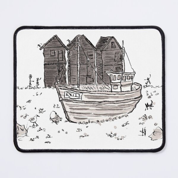 Item preview, Fishing boat in front of net huts in hastings designed and sold by Inky Fingers Illustrations.
