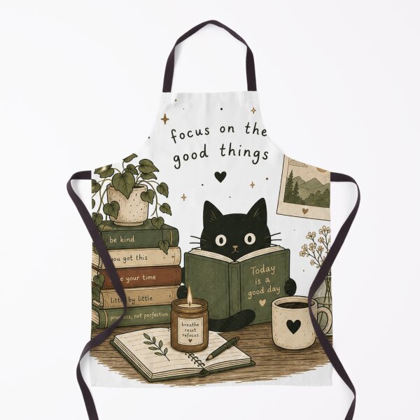 Item preview, Cozy Black Cat Reading Books Aesthetic | Focus on the Good Things Cottagecore Design designed and sold by NBT-NOVA.