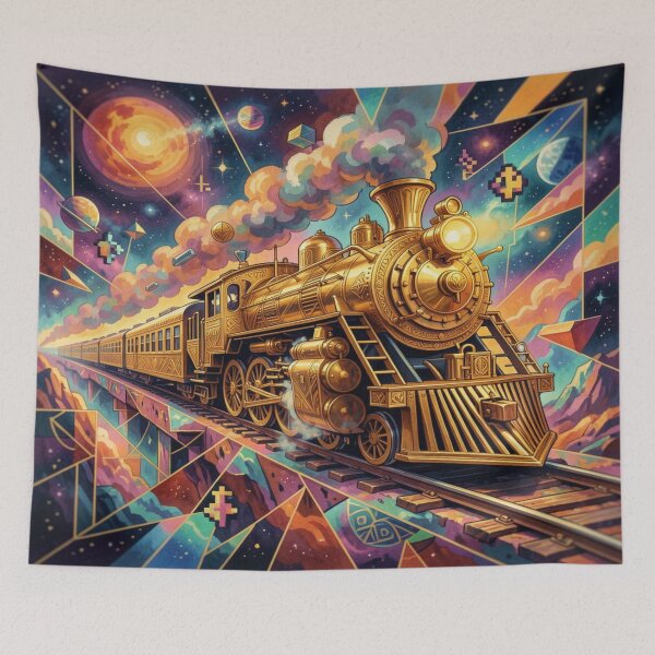 Item preview, Abyss Express in a surreal gold-art-deco vision full of cosmic steam and futuristic elegance designed and sold by FotoworldEdel.