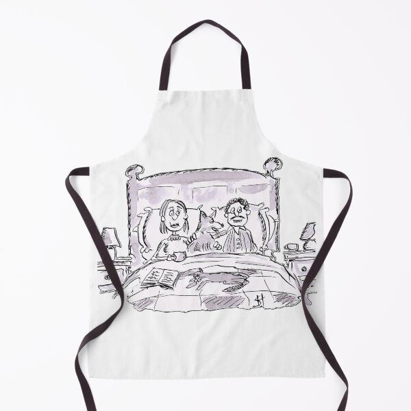 Item preview, couple sitting in bed with the dog and cat designed and sold by Inky Fingers Illustrations.