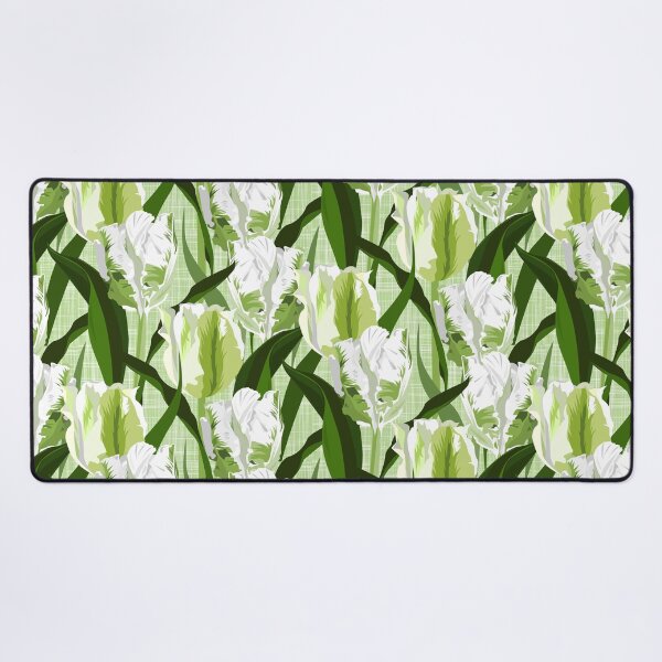 Item preview, Large white / green parrot tulips on linen texture designed and sold by kobyakov.