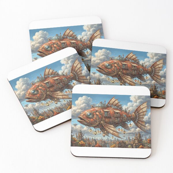 Item preview, Flying Fish Airship | Whimsical Robot Puzzle Design designed and sold by ColorFlick.