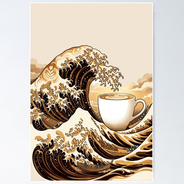 Item preview, The Great Wave of Coffee - Japanese Latte Art Surrealism designed and sold by Design_Your_Day.