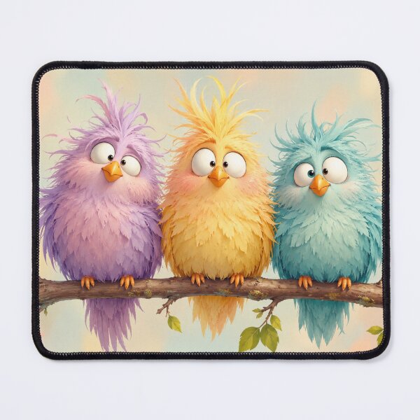 Item preview, Fluffy Pastel Birds on a Branch – Funny Cute Kawaii Bird Illustration designed and sold by MarekoraStudio.