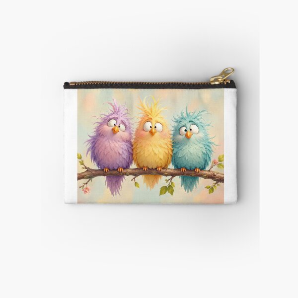 Aperçu de l'œuvre Oiseaux pastel duveteux sur une branche – Illustration d'oiseau kawaii drôle et mignon créée et vendue par MarekoraStudio.