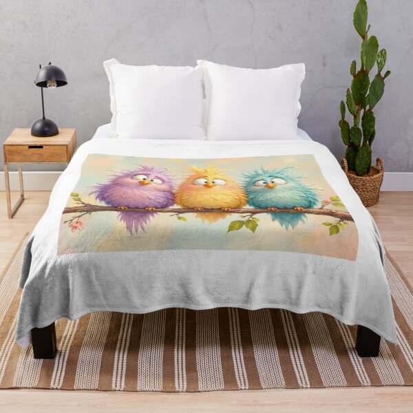 Item preview, Fluffy Pastel Birds on a Branch – Funny Cute Kawaii Bird Illustration designed and sold by MarekoraStudio.