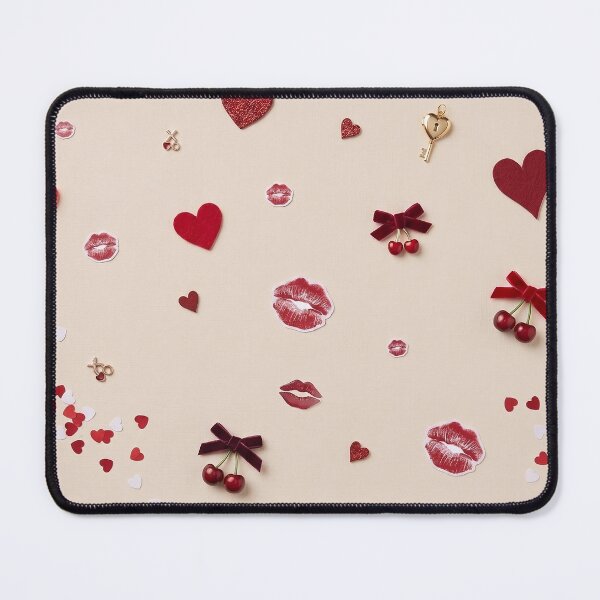 Item preview, Romantic Coquette Pattern: Cherries, Kisses, and Hearts designed and sold by CrystalMineArts.