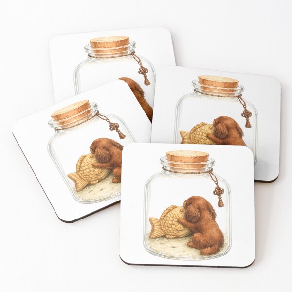Item preview, Ruby Cavalier King Charles Spaniel Puppy with Dorayaki in Glass Bottle Kawaii Dog designed and sold by SakuraWaStyle.