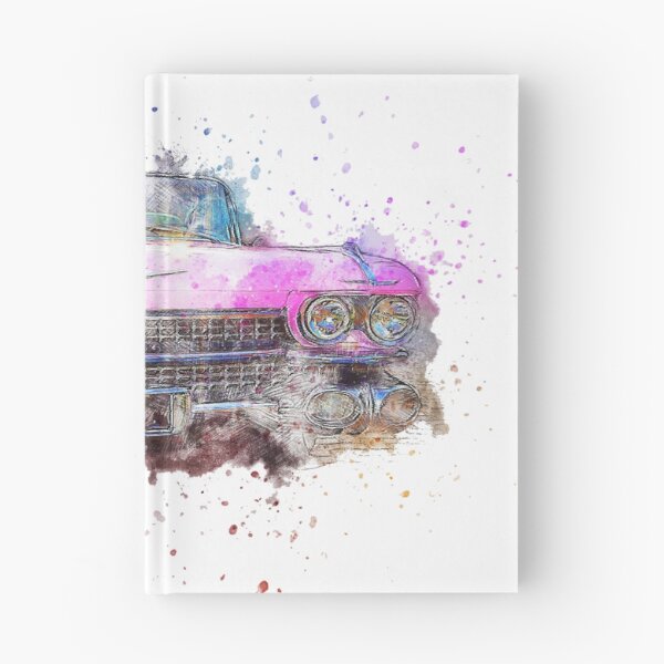 Artikelvorschau, Vintage-rosa Cadillac-Aquarell – Klassischer amerikanischer Stil entworfen und verkauft von A-M-G-Shop.