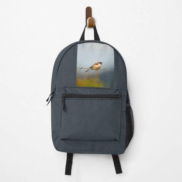 Item preview, Red Backed Shrike Perched on Barbed Wire Singing in Nature designed and sold by onubi.