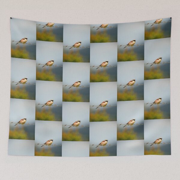 Item preview, Red Backed Shrike Perched on Barbed Wire Singing in Nature designed and sold by onubi.