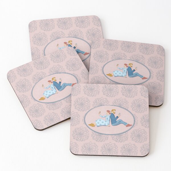 Item preview, Couple with mobile phone, soft pink background designed and sold by WONDERPRINTVALLEY.
