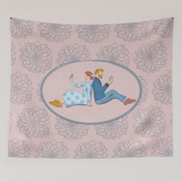Item preview, Couple with mobile phone, soft pink background designed and sold by WONDERPRINTVALLEY.