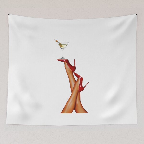 Item preview, Red High Heels Holding Martini Glass Vintage Cocktail Art designed and sold by Mustangana.