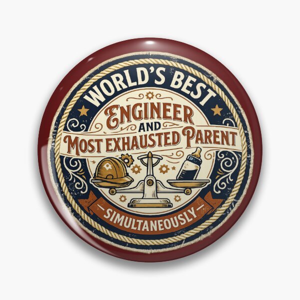 Item preview, World's Best Engineer and Most Exhausted Parent – Funny Vintage Badge | Engineer Dad Mom Gift designed and sold by irfanshikh.
