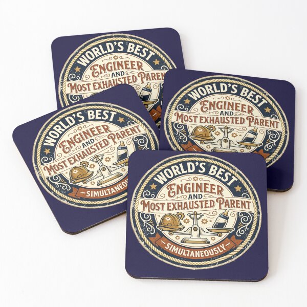 Item preview, World's Best Engineer and Most Exhausted Parent – Funny Vintage Badge | Engineer Dad Mom Gift designed and sold by irfanshikh.
