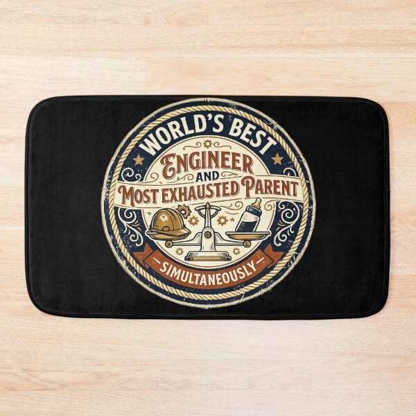Item preview, World's Best Engineer and Most Exhausted Parent – Funny Vintage Badge | Engineer Dad Mom Gift designed and sold by irfanshikh.