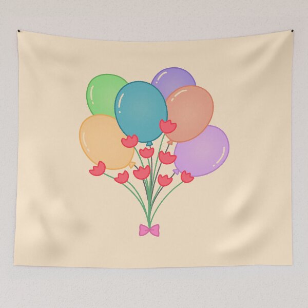 Artikelvorschau, Illustration eines Straußes aus bunten Luftballons und roten Tulpen entworfen und verkauft von ubborn.