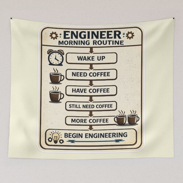 Item preview, Engineer Morning Routine Flow Chart – Funny Coffee Infographic Art | Engineer Coffee Gift designed and sold by irfanshikh.