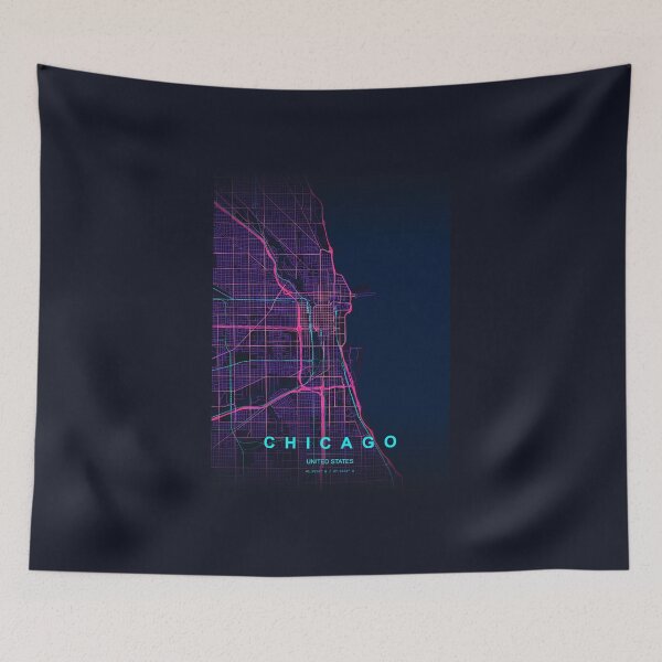 Item preview, Neon Style Map of Chicago, USA designed and sold by Enea Kelo.