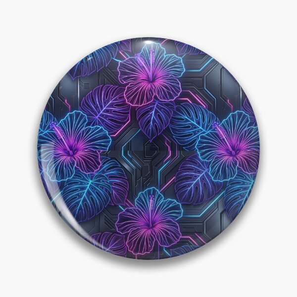Item preview, Futuristic Neon Tropical Botanical | Cyberpunk Hibiscus & Monstera Pattern designed and sold by warayut.