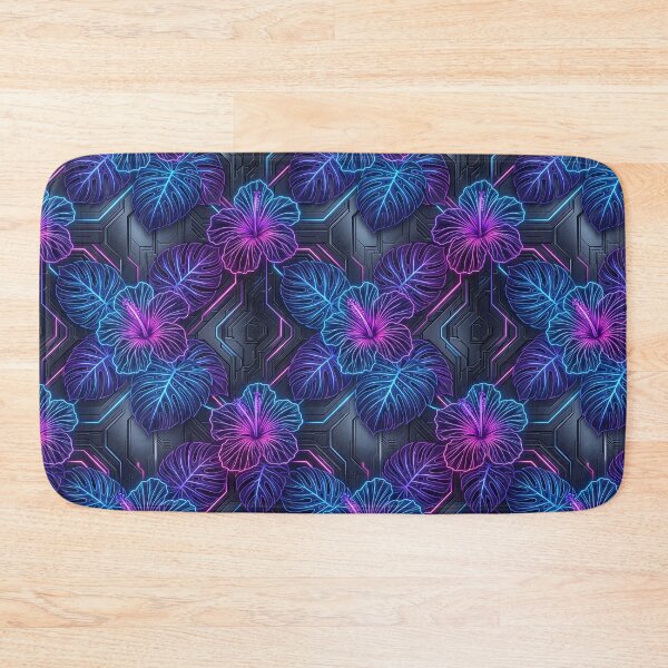 Item preview, Futuristic Neon Tropical Botanical | Cyberpunk Hibiscus & Monstera Pattern designed and sold by warayut.