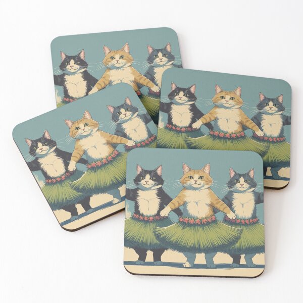 Item preview, Funny Hula Cats Trio – Tropical Vintage Kitty Illustration designed and sold by LEO'S CREATURE　れおずくりーちゃー.