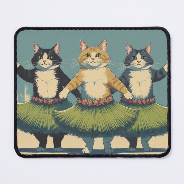Item preview, Funny Hula Cats Trio – Tropical Vintage Kitty Illustration designed and sold by LEO'S CREATURE　れおずくりーちゃー.
