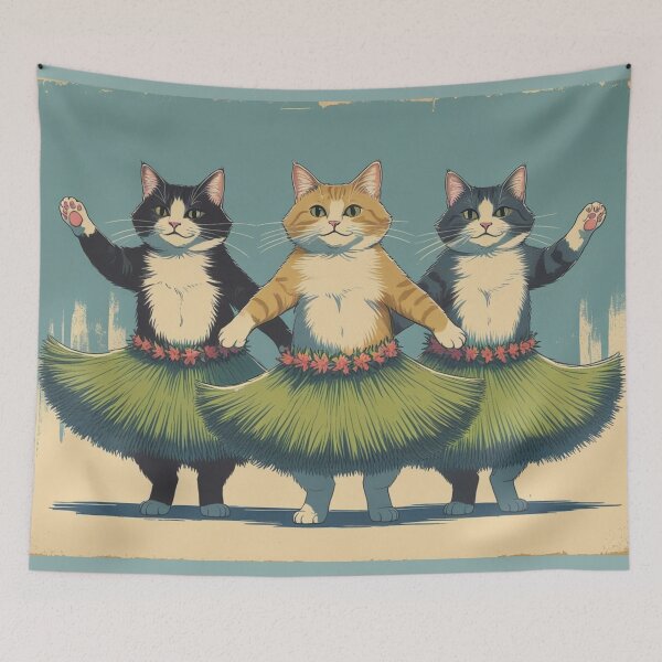 Item preview, Funny Hula Cats Trio – Tropical Vintage Kitty Illustration designed and sold by LEO'S CREATURE　れおずくりーちゃー.