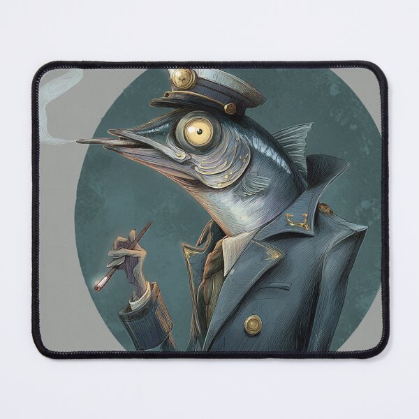 Item preview, Surreal Fish Captain Smoking Cigarette Vintage Illustration designed and sold by onubi.