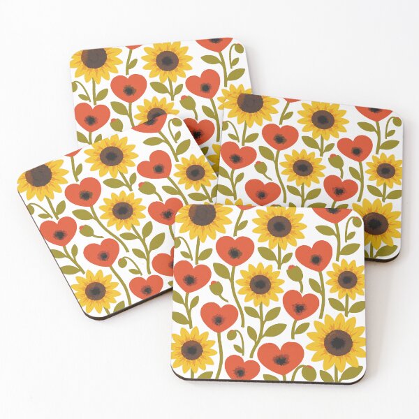 Item preview, Sunflowers and Red Heart Flowers Pattern - Cheerful Floral Pattern designed and sold by charlypicazo.