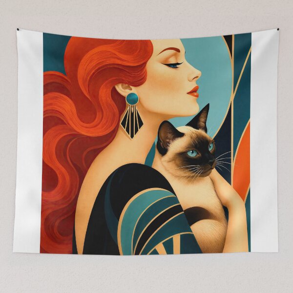 Item preview, Wall Art - Postcard - Art Deco Elegance with Siamese Cat designed and sold by ForeverPrintsOK.