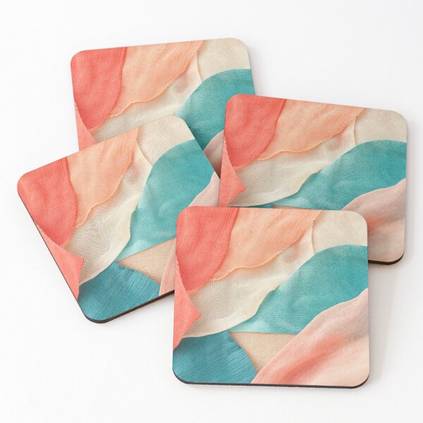 Item preview, Collage textil en capas de color coral y verde azulado designed and sold by frumixart.