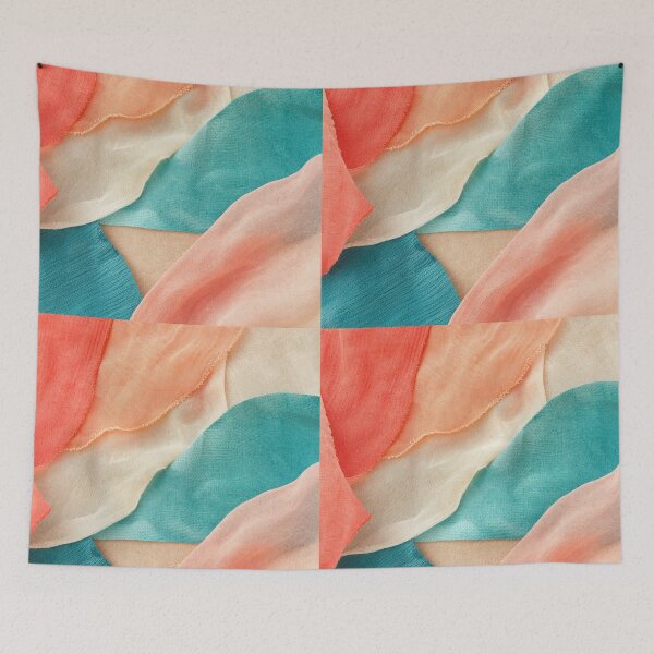 Aperçu de l'œuvre Collage textile superposé corail turquoise créée et vendue par frumixart.