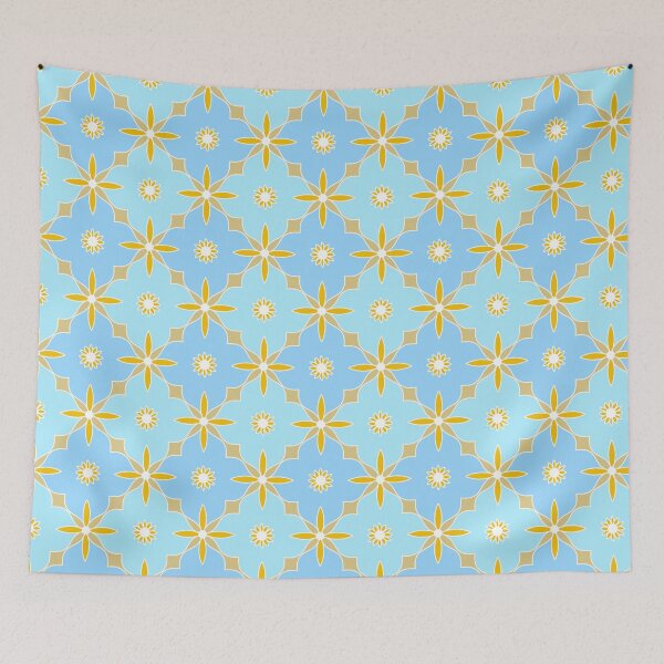 Item preview, Blue and Gold Floral Seamless Pattern designed and sold by SmallDart Creations.