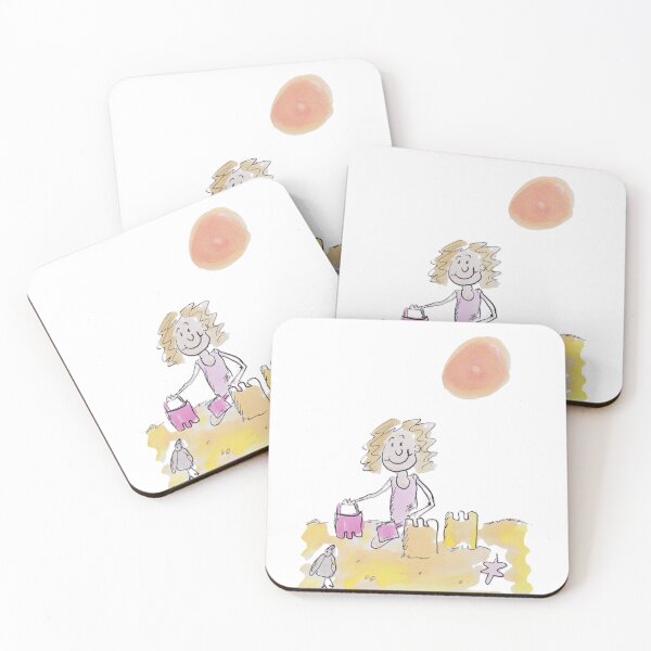 Item preview, girl Building sand castles on the beach designed and sold by Inky Fingers Illustrations.