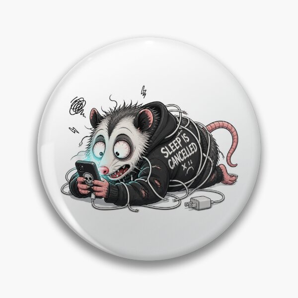Item preview, Sleep Is Cancelled Possum – Chaotic Sleep Deprived Trash Panda Cartoon designed and sold by Motel Mirage.
