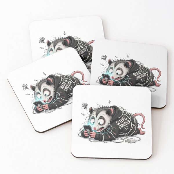 Item preview, Sleep Is Cancelled Possum – Chaotic Sleep Deprived Trash Panda Cartoon designed and sold by Motel Mirage.