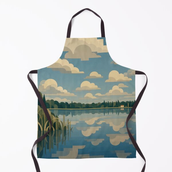 Item preview, An Art Deco–inspired lakeside scene with geometric clouds designed and sold by darekkocurek.