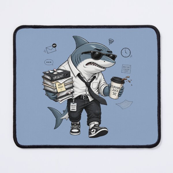 Item preview, Corporate Shark – Overworked Office Shark Cartoon Illustration designed and sold by Motel Mirage.
