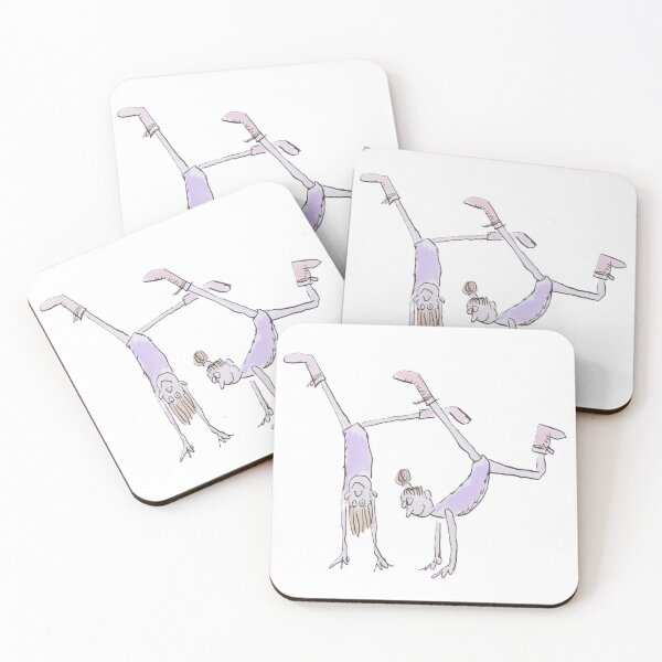 Item preview, Gymnasts doing handstands wearing pink boots designed and sold by Inky Fingers Illustrations.