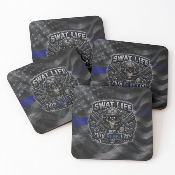 Item preview, SWAT Life Thin Blue Line Tactical Skull Police Design designed and sold by artistwill.
