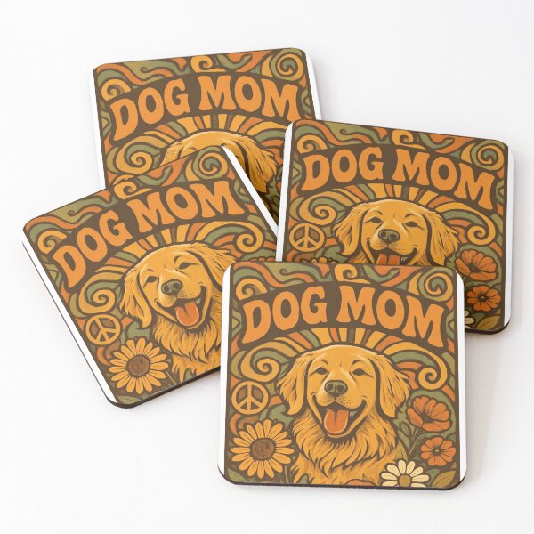 Item preview, Dog Mom Gift Poster Retro 70s Groovy Golden Retriever Floral Peace Sign  designed and sold by PawsRetroStudio.