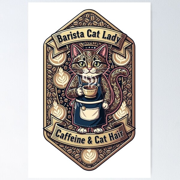 Item preview, Barista Cat Lady T Shirt, Caffeine & Cat Hair Mug, Funny Cat Owner Coffee Gift designed and sold by YMLux.