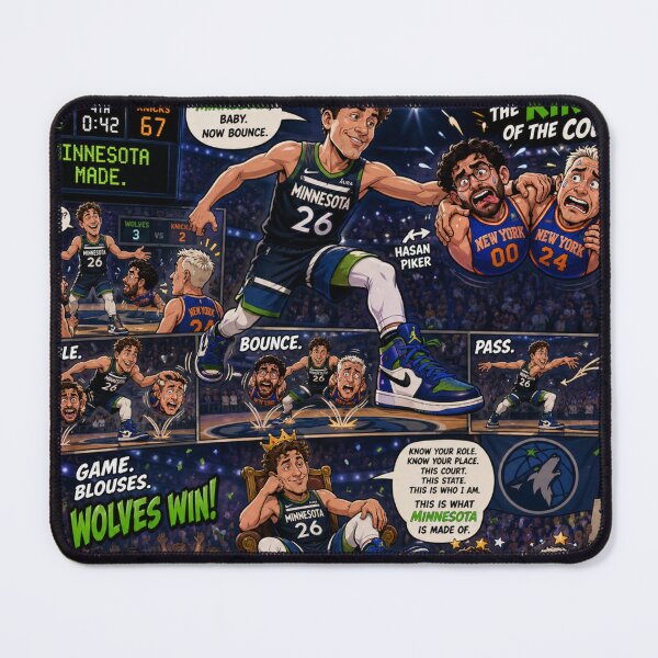 Item preview, Cartoon Basketball Showdown: Jacob Frey vs. Hasan Piker and Kyle Kulinski designed and sold by Uniqueartai.