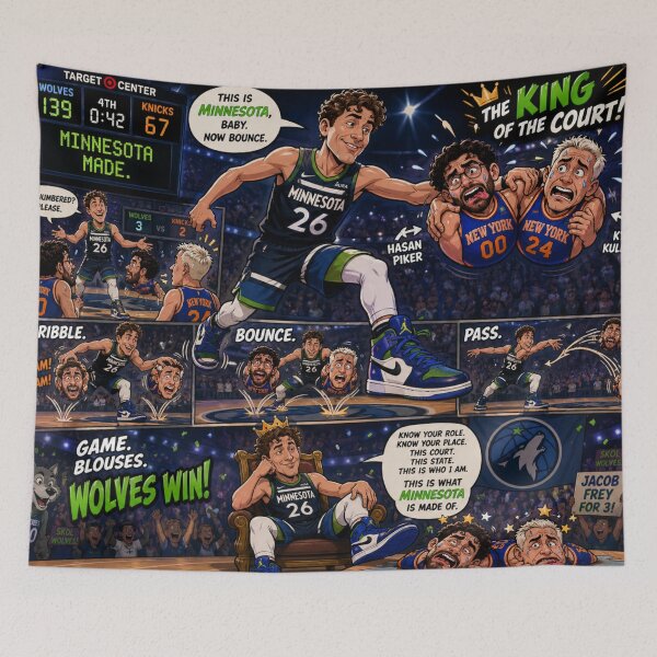 Item preview, Cartoon Basketball Showdown: Jacob Frey vs. Hasan Piker and Kyle Kulinski designed and sold by Uniqueartai.