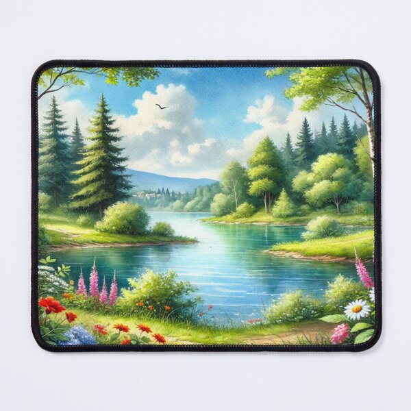 Item preview, Serene river landscape with vibrant flowers and tranquil forest harmony in picturesque nature designed and sold by FotoworldEdel.