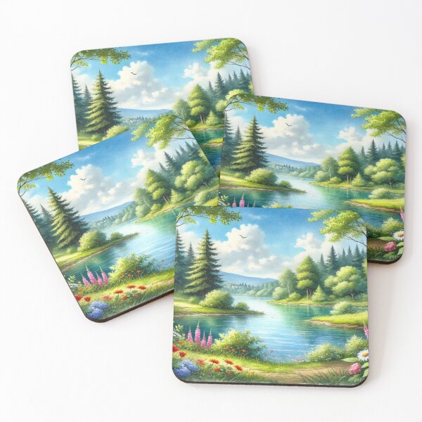 Item preview, Serene river landscape with vibrant flowers and tranquil forest harmony in picturesque nature designed and sold by FotoworldEdel.
