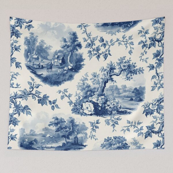 Item preview, Classic French Toile Countryside Landscape & Floral Pattern designed and sold by warayut.